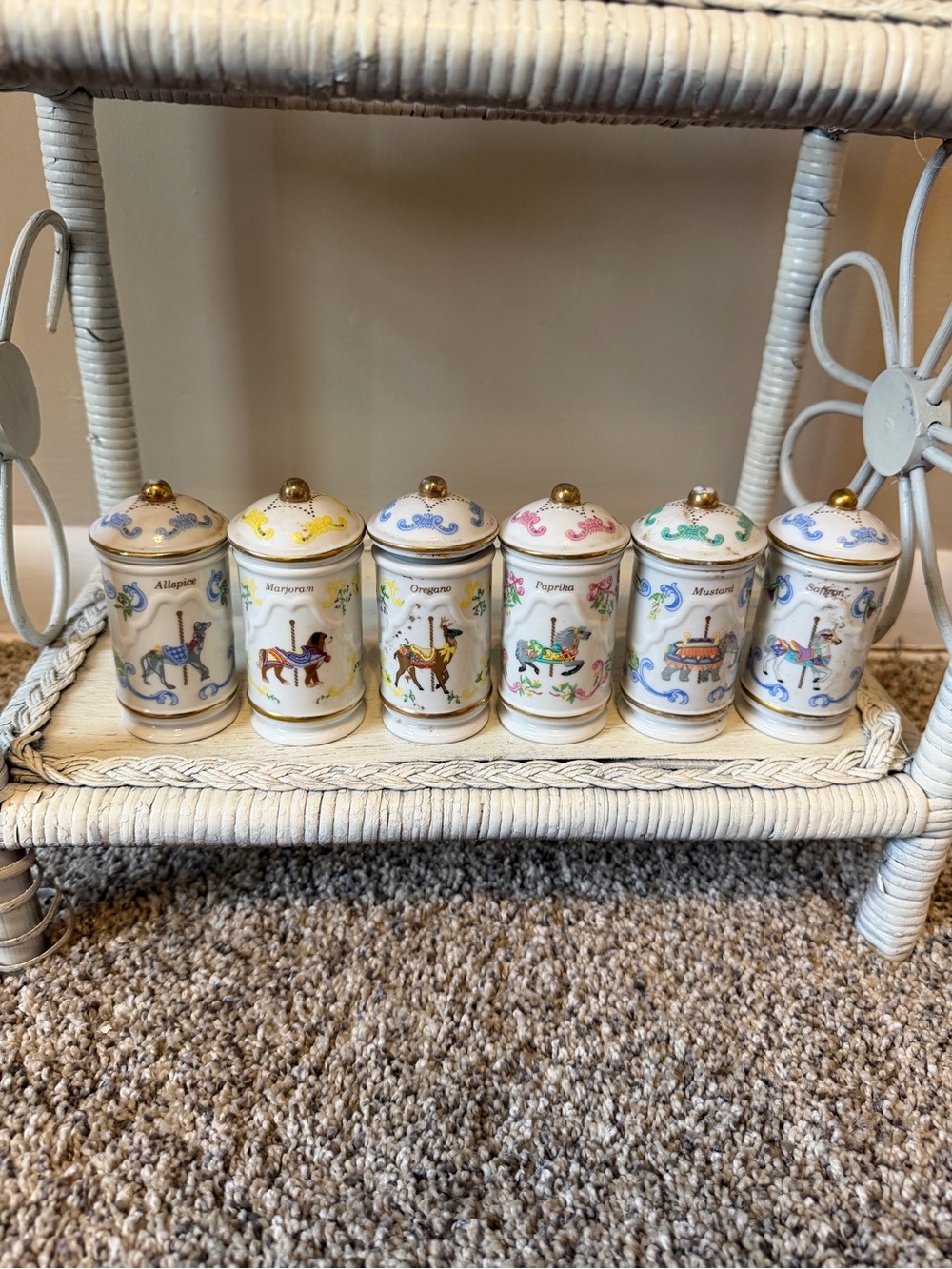 Lenox White Ceramic Spice Canister Set with Multicolor Horse Motifs